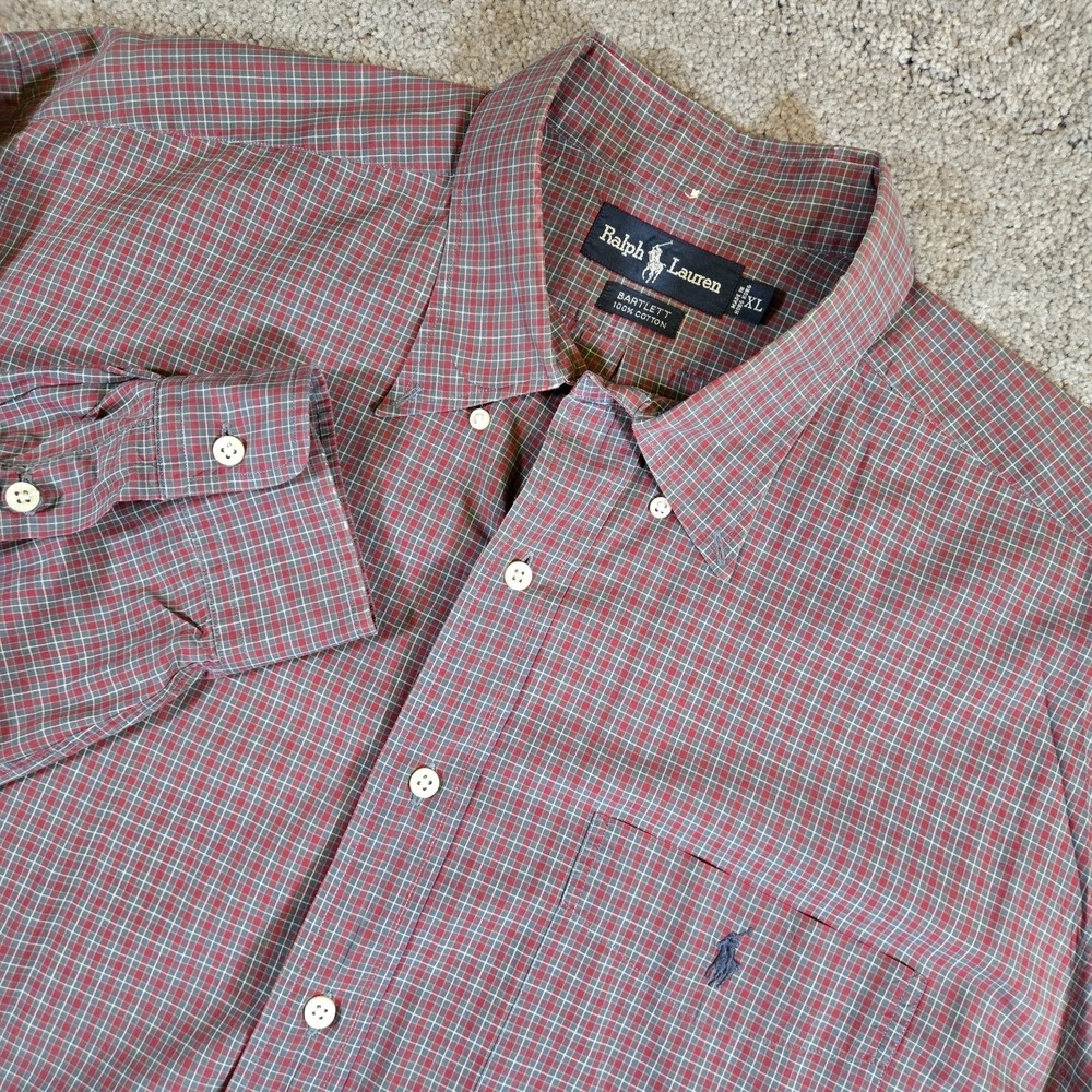 Polo Ralph Lauren Mens Bartlett XL Dark Red Plaid Long Sleeve Pony‎ Logo